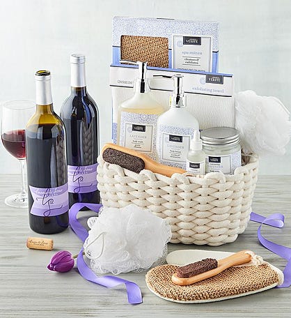 Denarii Lavender Spa Gift Basket with Wine
